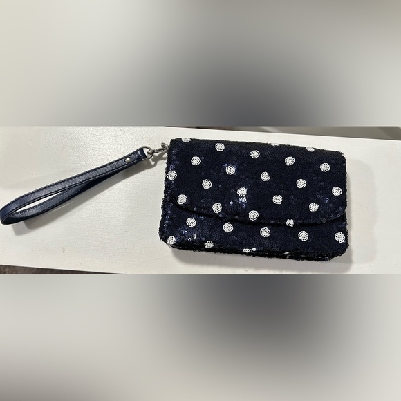 Talbots Martini Dot Sequin Wristlet-Navy - Picture 3 of 5